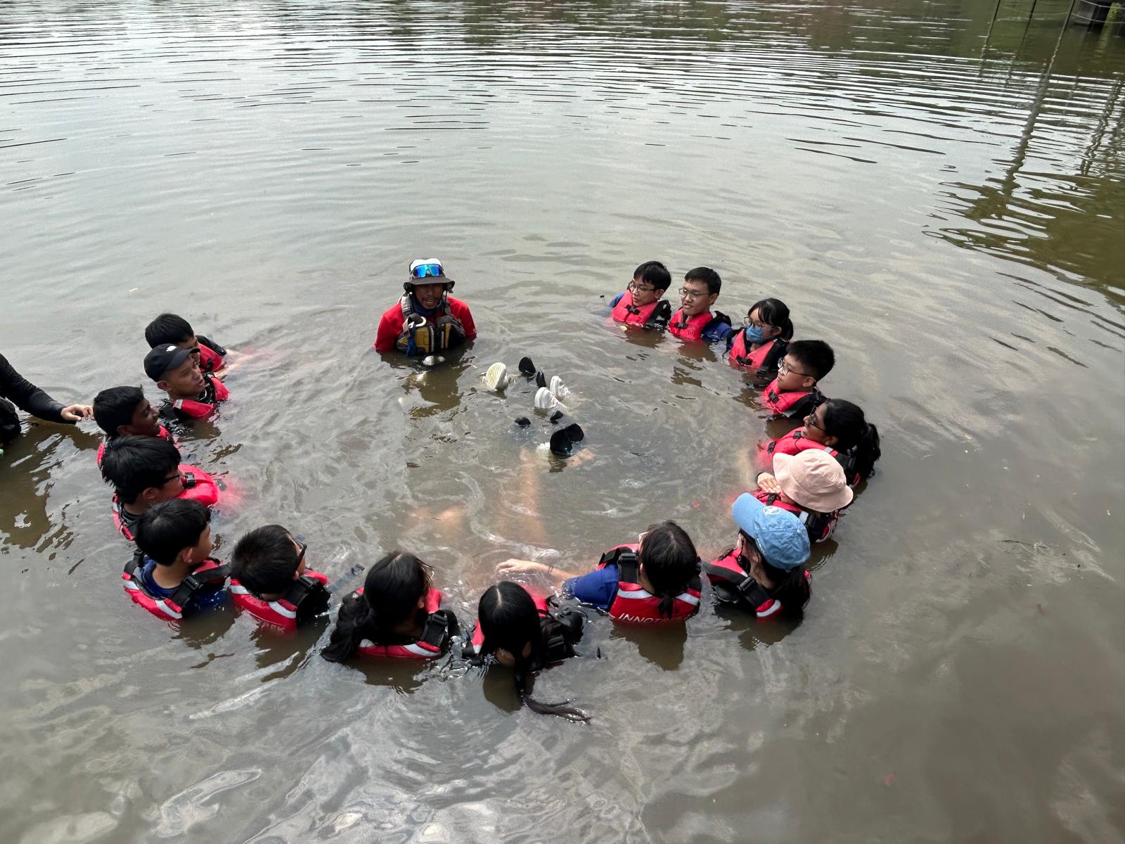 Overcoming their fear of the water.